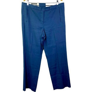 LUISA CERANO‎ Blue Straight Leg Linen Trouser Pants